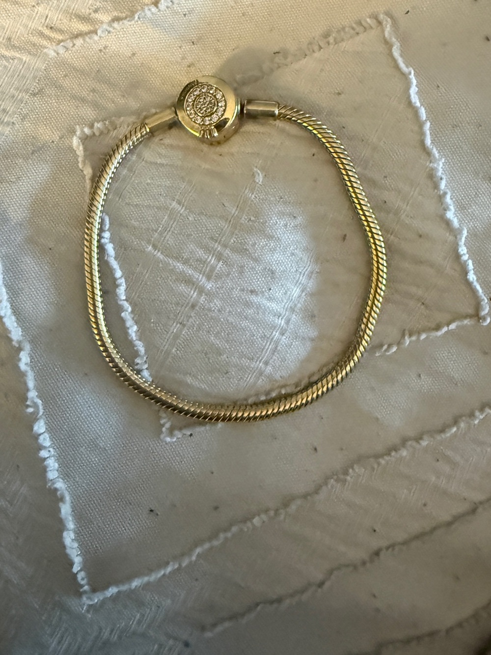 Pandora Gold Snake Chain Bracelet with Pavé Clasp